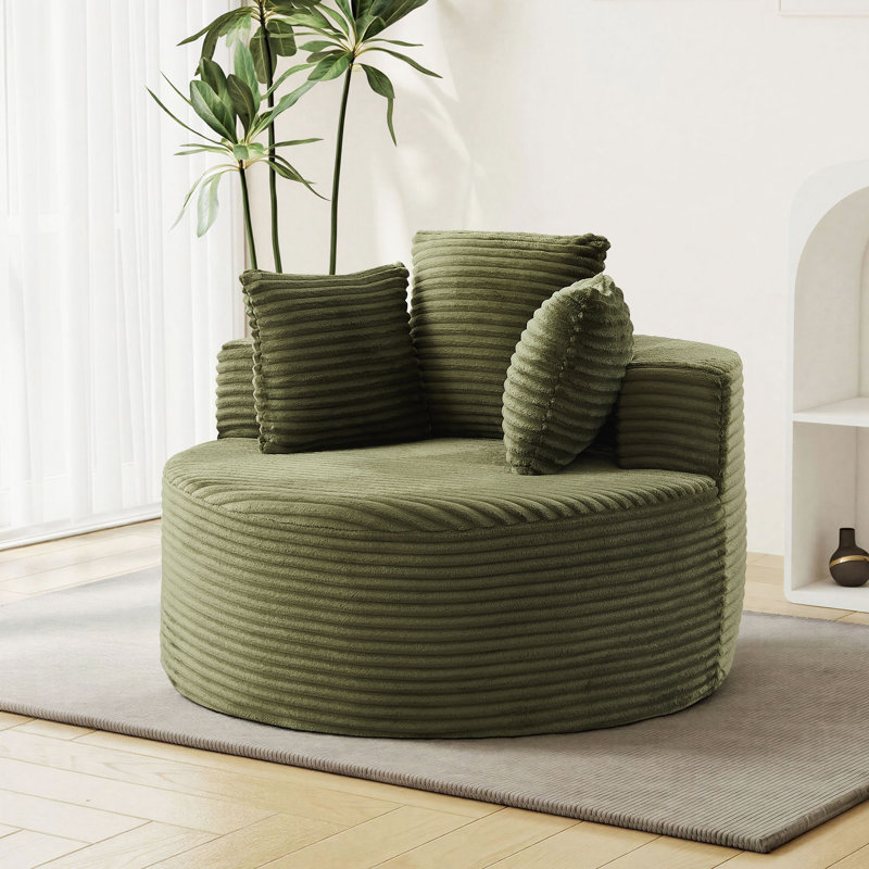 Fauteuil à billes rond 43 po, fauteuil de compression rembourré en velours côtelé, Vert
