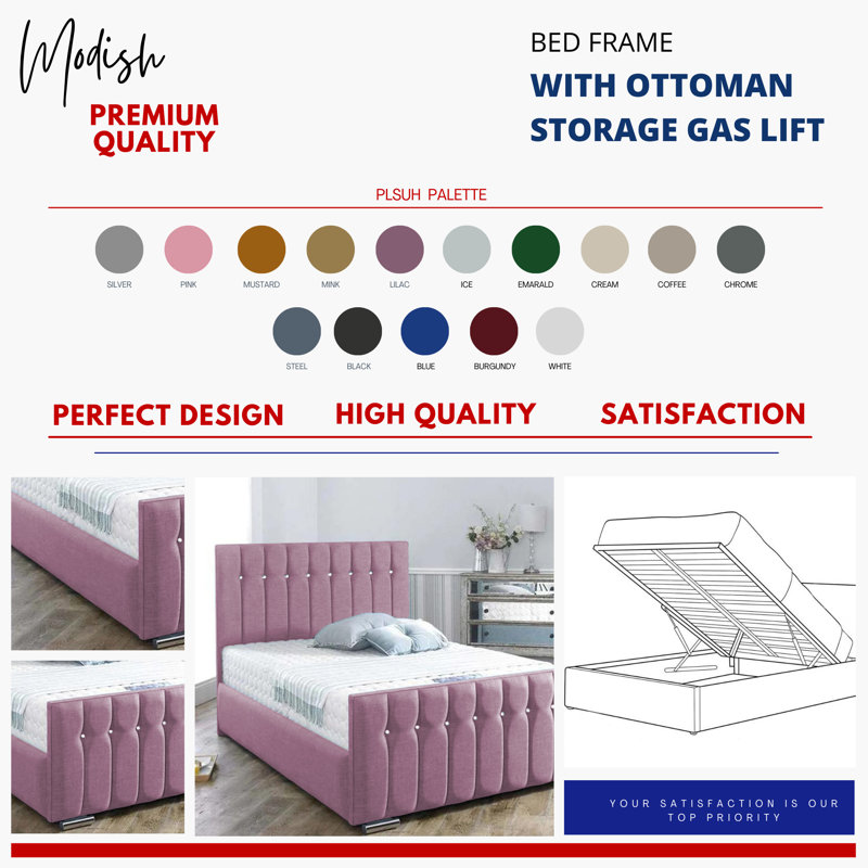 Upholstered Ottoman Storage Bed, Single (3'), Lilac