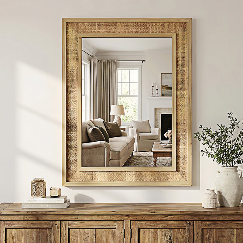 Miroir décoratif rectangulaire, 36,01 po x 24,01 po, Bois naturel