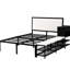 Lit plateforme confortable en métal avec tablettes de rangement latérales et armoire pleine grandeur en bois, noir-392620936-392620939