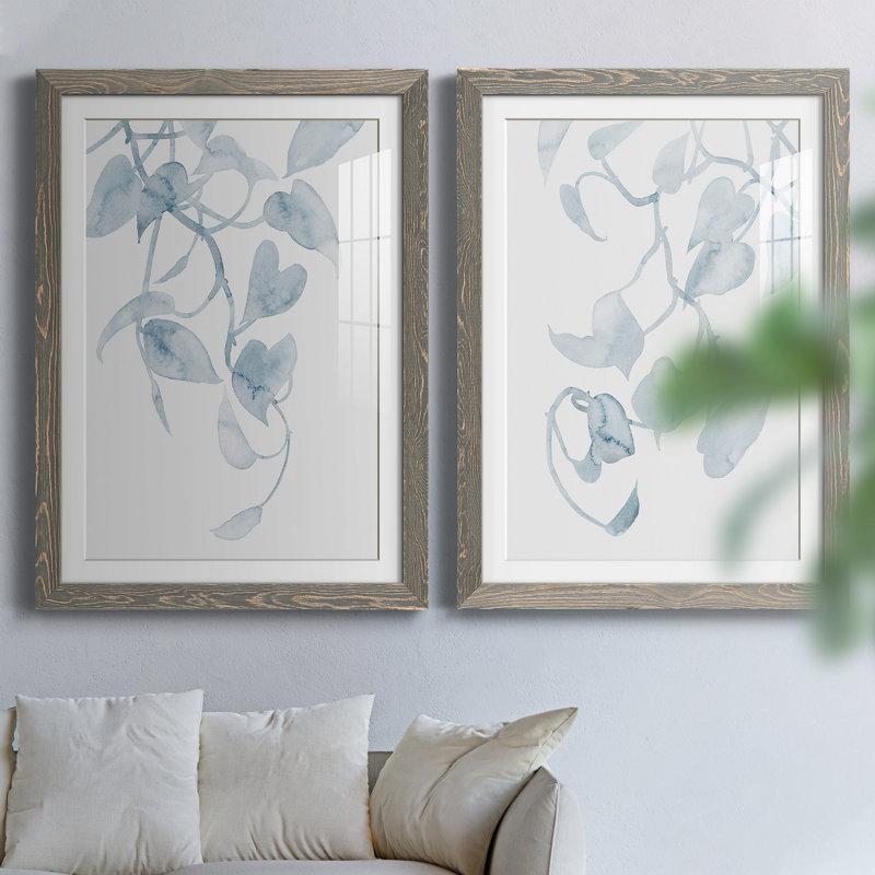 Pothos Penumbra I - ensemble de 2 peintures encadrées, H 24 po x l 36 po x P 1,5 po, Gris