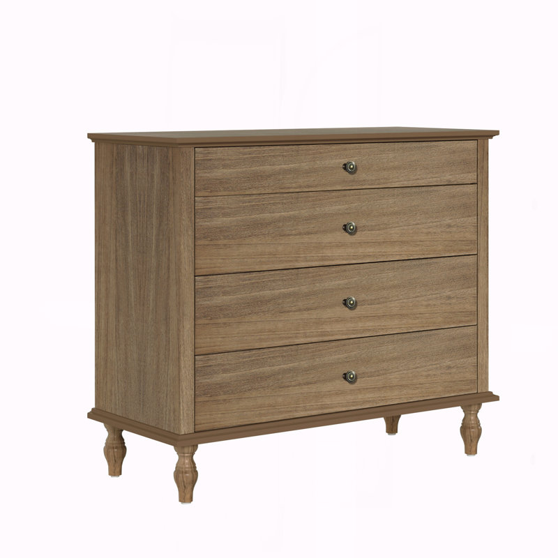 4-Drawer Chest with Solid Wood Foot, Light Rustic Brown