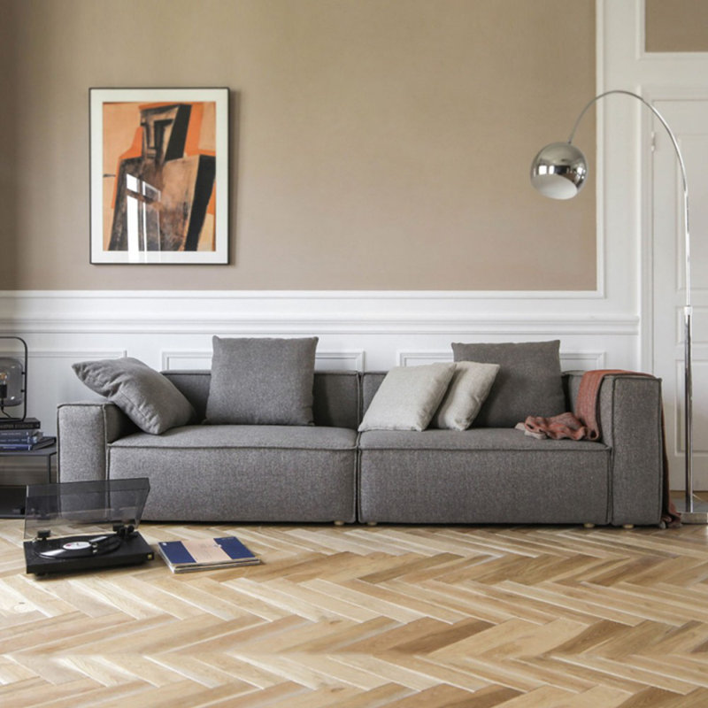 Canapé modulaire gris en coton et lin, 4, H 26,38 po x l 110,24 po x P 37,4 po