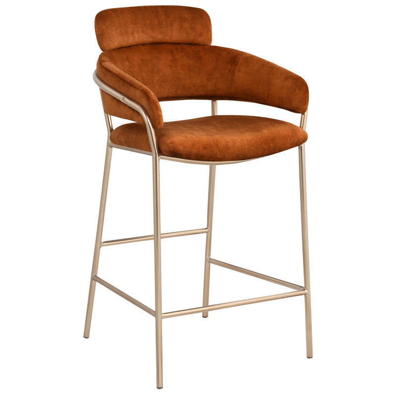 Yara Beige Velvet Counter Stool, Cognac Velvet