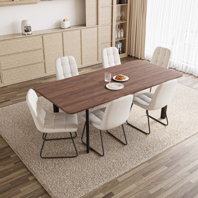 7 - Pieces Modern Kitchen Dining Set, 63'' to 78.7'' Extendable Dining Table with 32.8"H Upholstered Dining Chairs for 6 Person