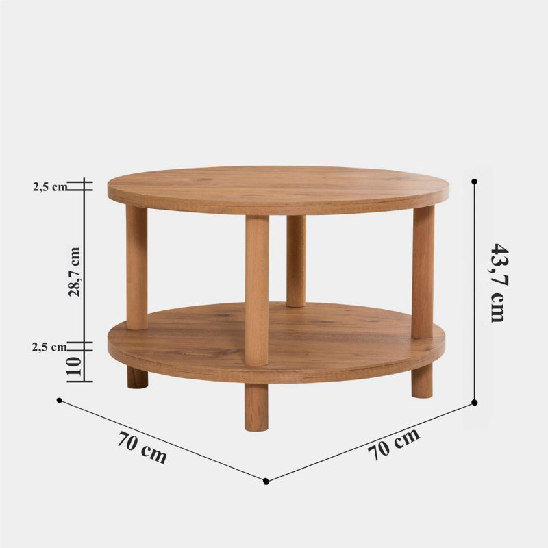 Table basse moderne, couleur pin atlantique, 27,6 po de diamètre x 17,2 po de hauteur | 100% panneau de particules enduit de mélamine, 1 po d'épaisseur | 100% pieds de charme, aucun outil requis | Design rustique et élégant pour les salons