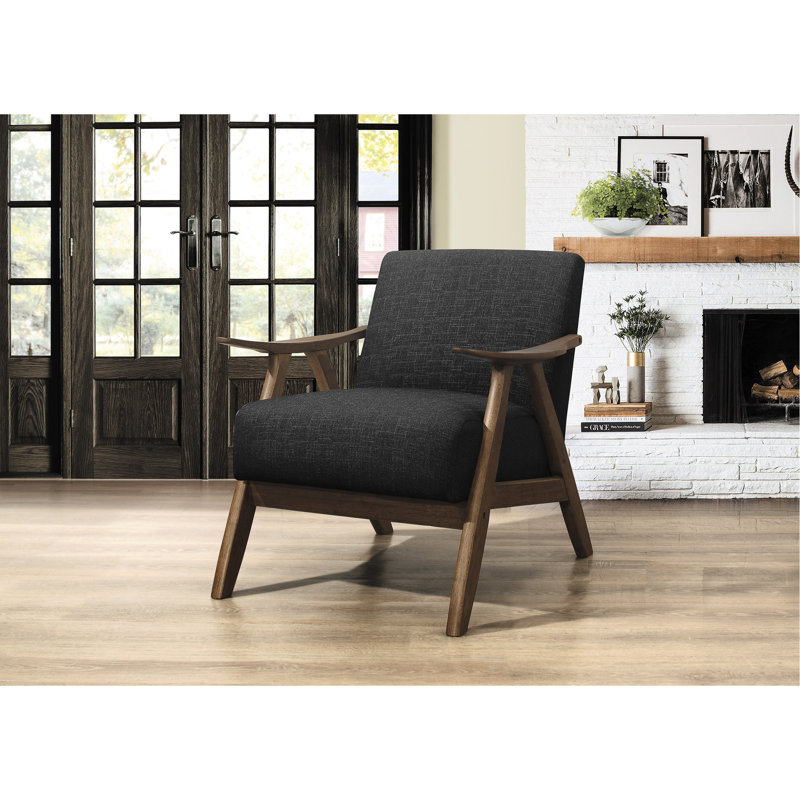 Chaise d'appoint Brockenhurst de style rétro gris foncé avec structure en tissu et finition en bois de noyer massif pour le salon