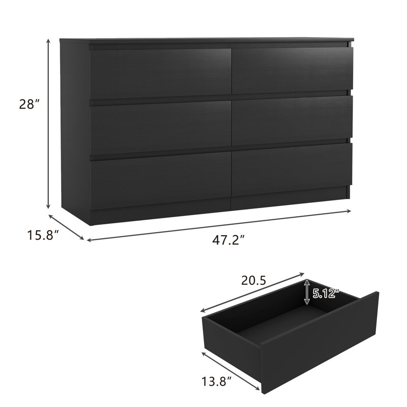 Commode 6 tiroirs Bisset, Noir