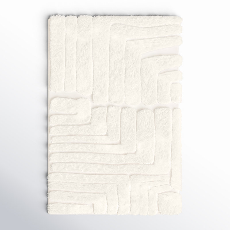 Fernande Abstract Handmade Wool Area Rug in Ivory, Rectangle 4' x 6'