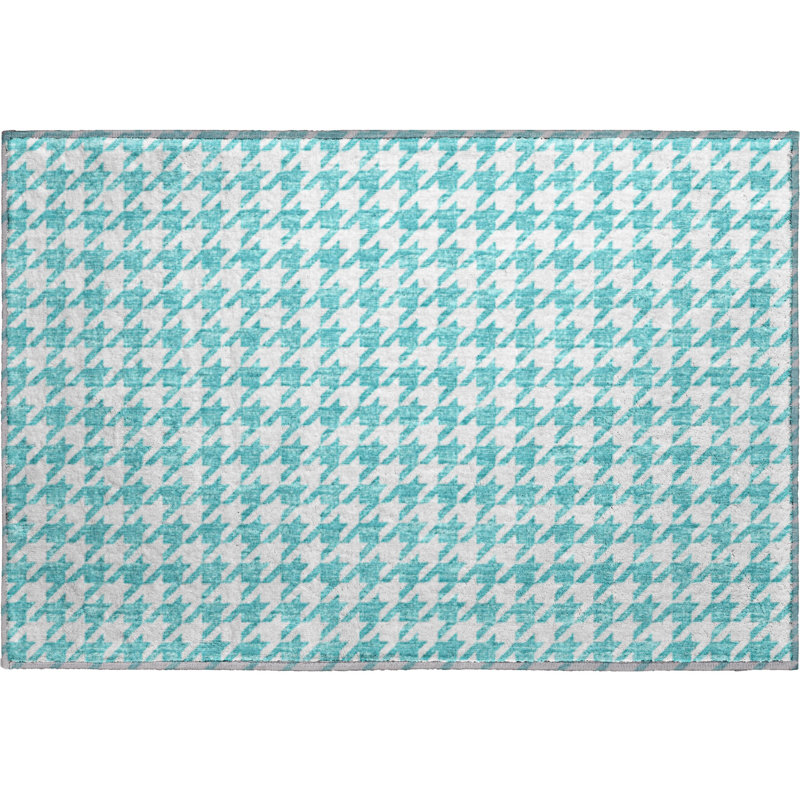Premium Machine Washable Paullette AMF137 Aqua Rug, Rectangle 1'8" x 2'6"