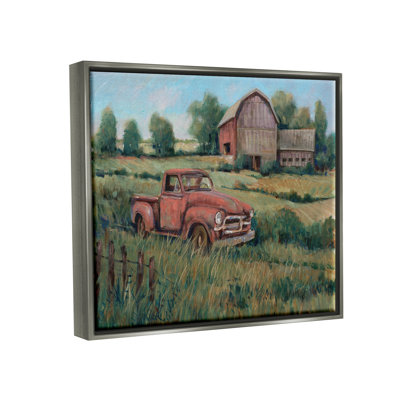 Peaceful Farmland Truck Barn Scene - Peinture sur toile à cadre flottant