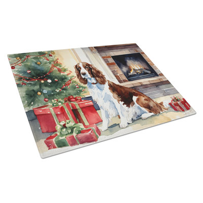 Welsh Springer Spaniel Cozy Christmas Glass Cutting Board Large