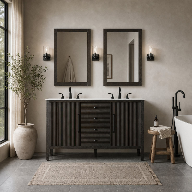 54 inch Double Bathroom Vanity, Chocolate Oak