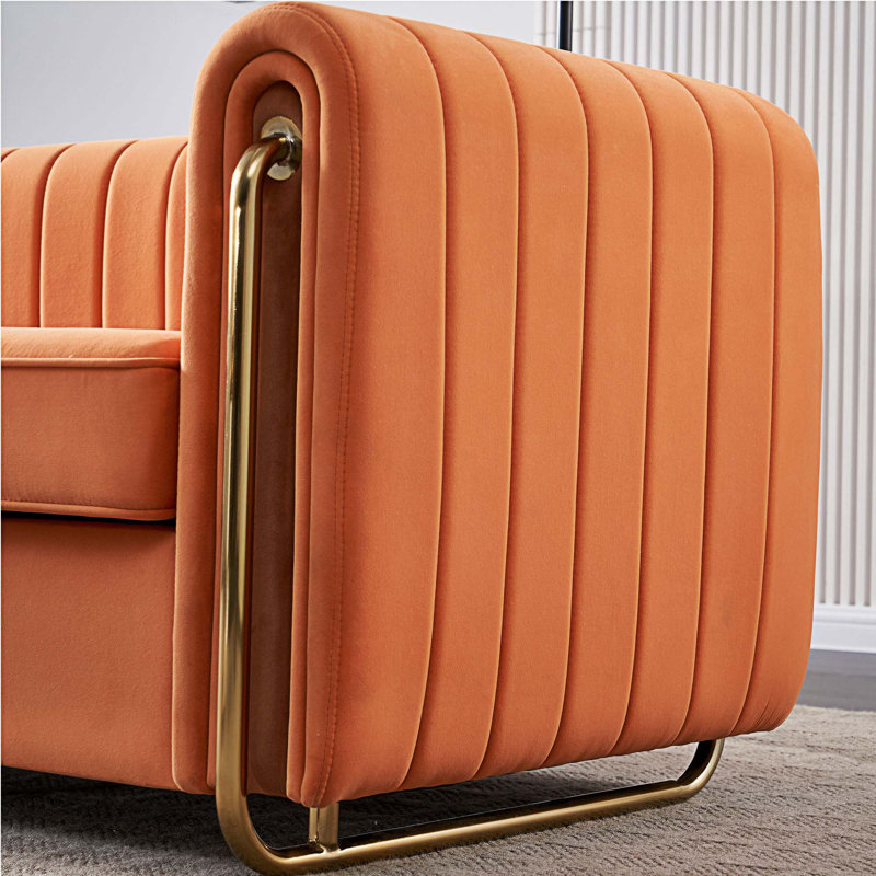 Canapé rembourré 84,25 po Nakesha, Velours orange
