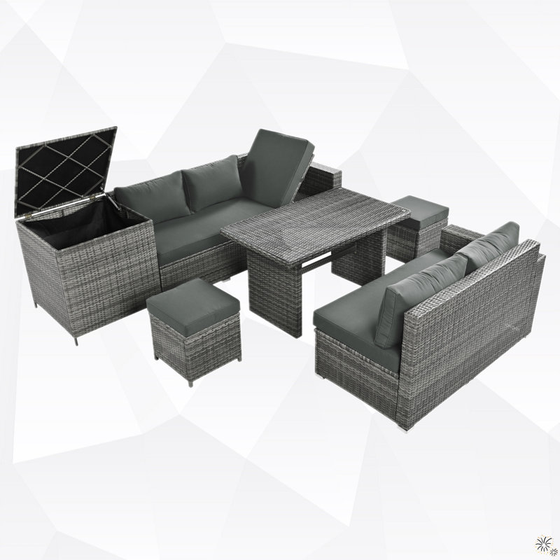 Ensemble de conversation modulaire en rotin avec coussins 6 pièces Ferrick, gris