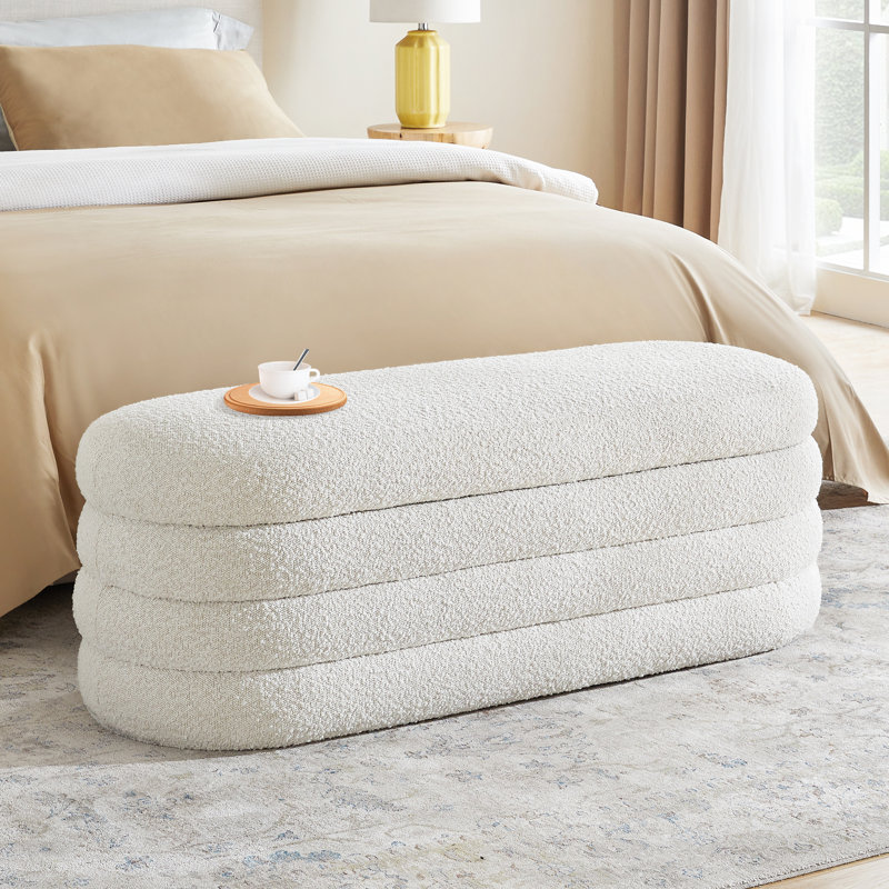 Polyester Upholstered Storage Bench, White