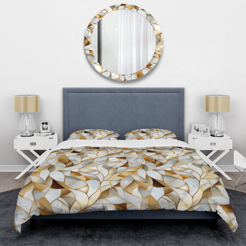 Ensemble de housse de couette en marbre doré et blanc Opule III, Housse de couette simple + 1 taie décorative stan