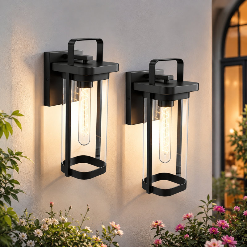 2 Pack  13.5”H 1-Light Matte Black Outdoor Wall Lights, Outdoor Wall Sconce With Clear Glass(Bulb Not Include)