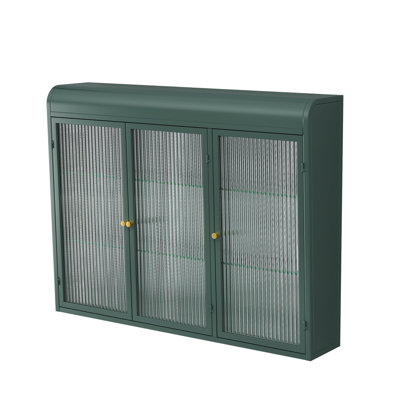 Armoire murale foncée à 3 portes avec verre. Élégante rénovation. Rangement spacieux. Fabrication. Installation simple. Élégant et pratique. Pour la cuisine, le salon, la salle de bain. P 35,29 po, 7,64 po