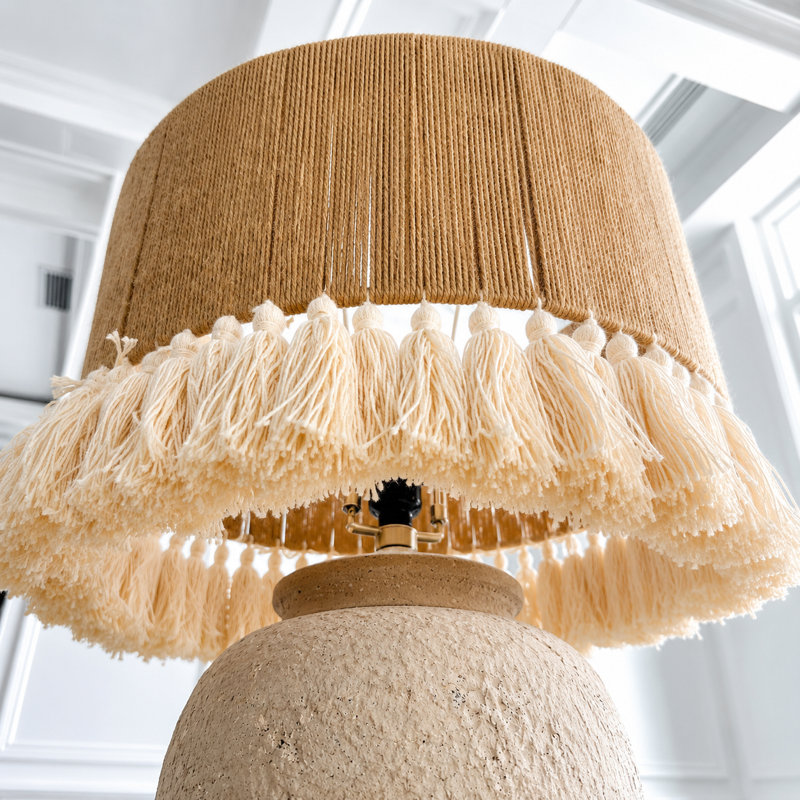 Abat-jour tambour en lin avec frange Tule, Single Tassel