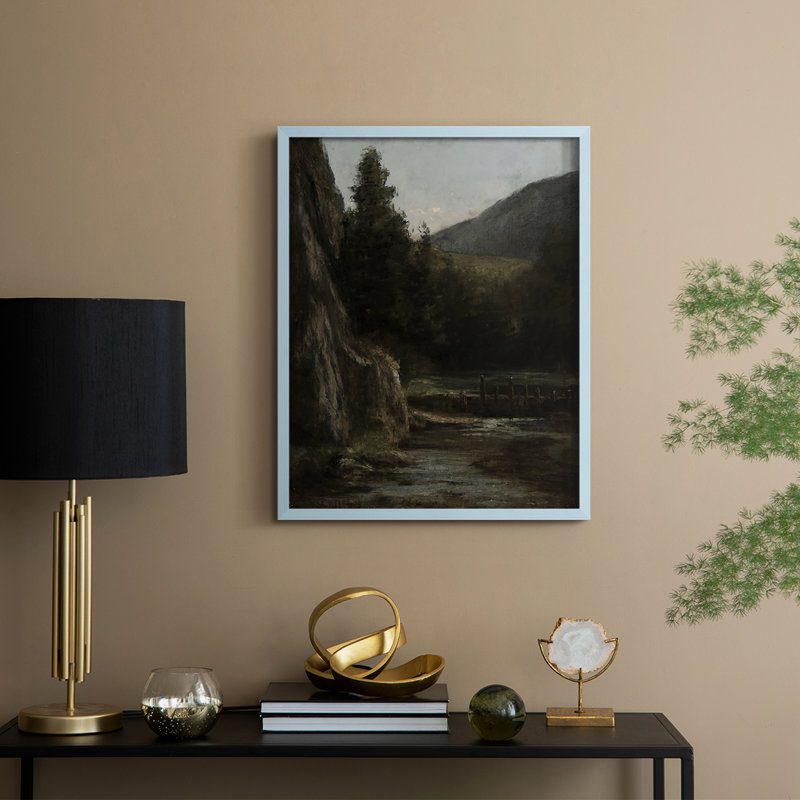 «Vintage Landscape CXLVI», reproduction encadrée - bois massif, Bleu, H 21 po x l 17 po