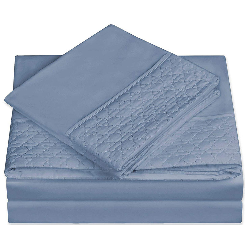 Microfiber Sheet Set, Denim Blue, Queen Sheet Set with 2 Pillowcases