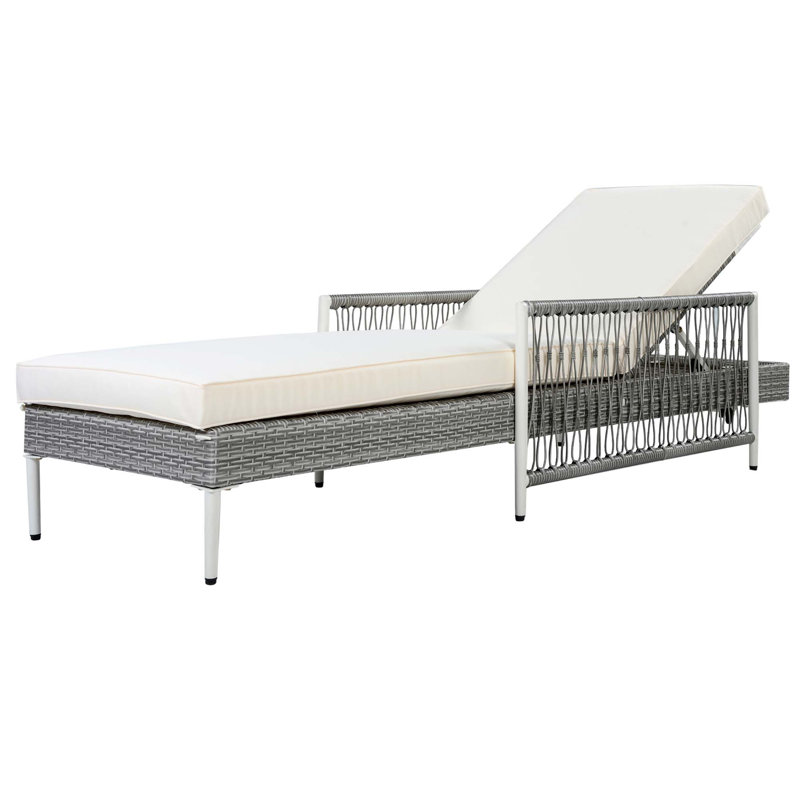 Chaise longue en rotin toutes saisons avec inclinable réglable à 6 positions, Gris