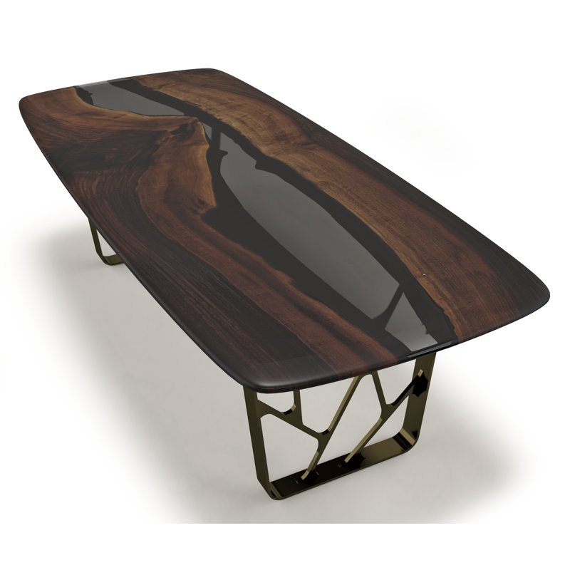 Walnut Metal Base Dining Table, Smoked/Brown