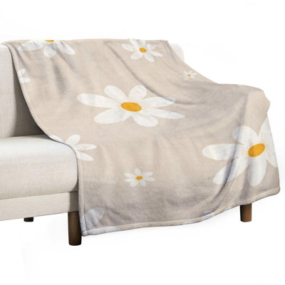 White Daisy Flowers Luxury Flannel Throw Blanket, Soft Warm Fuzzy Blanket for Living Room Sofa Bed Home Decor
