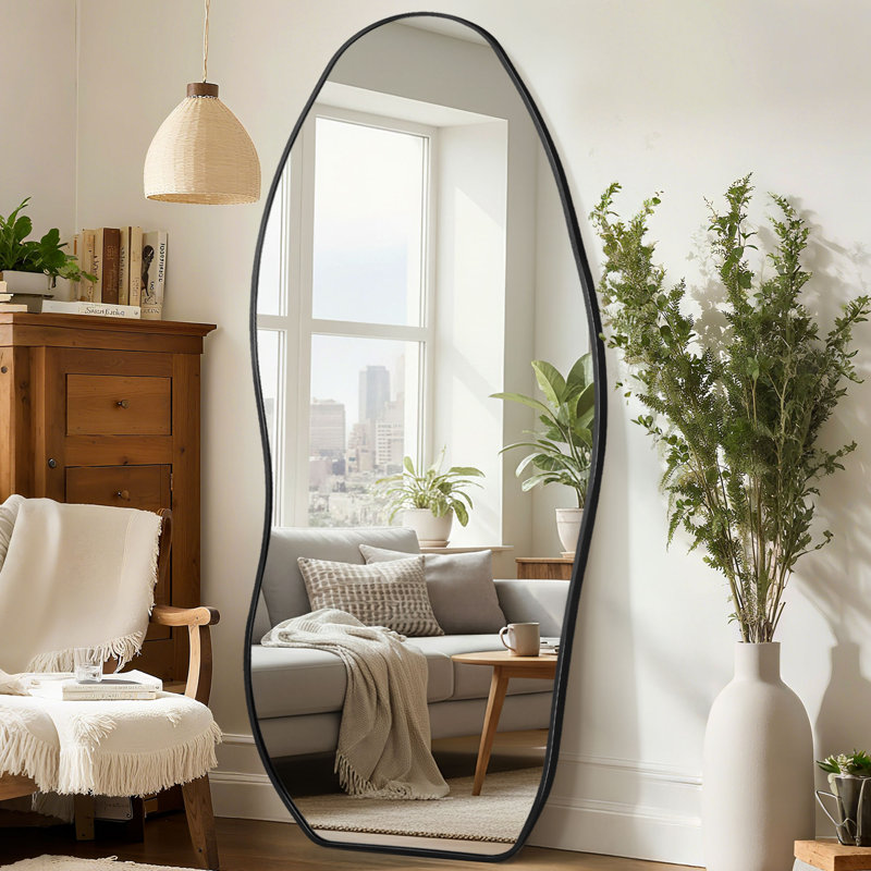 Aluminium Asymmetrical Mirror, 180 cm H x 80 cm W, Matte Black