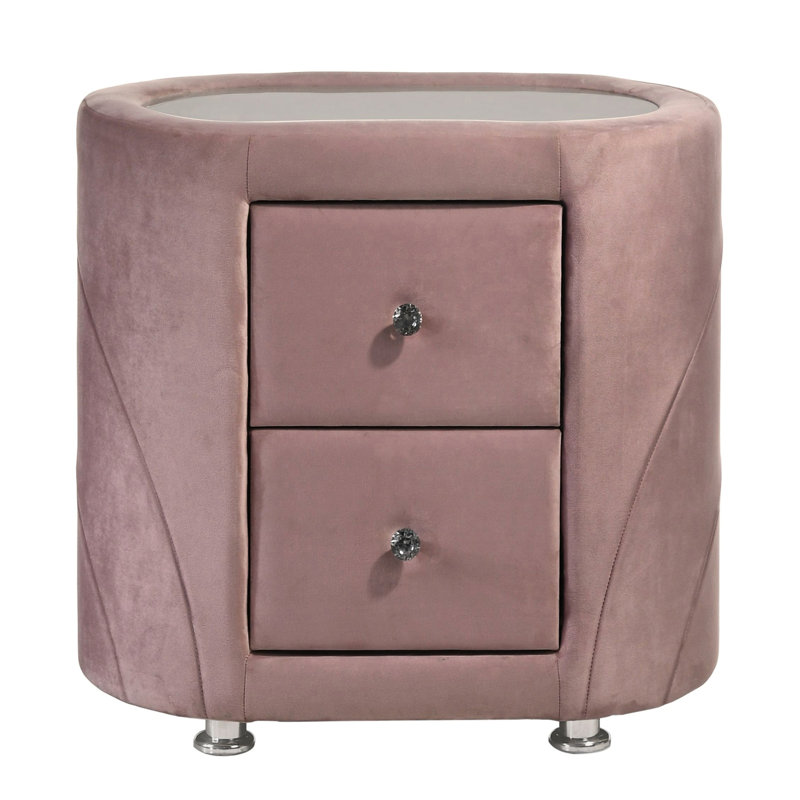 Table de chevet rembourrée rose sophistiquée avec optimisation de l'espace à deux tiroirs et table de chevet chic dans les solutions de rangement