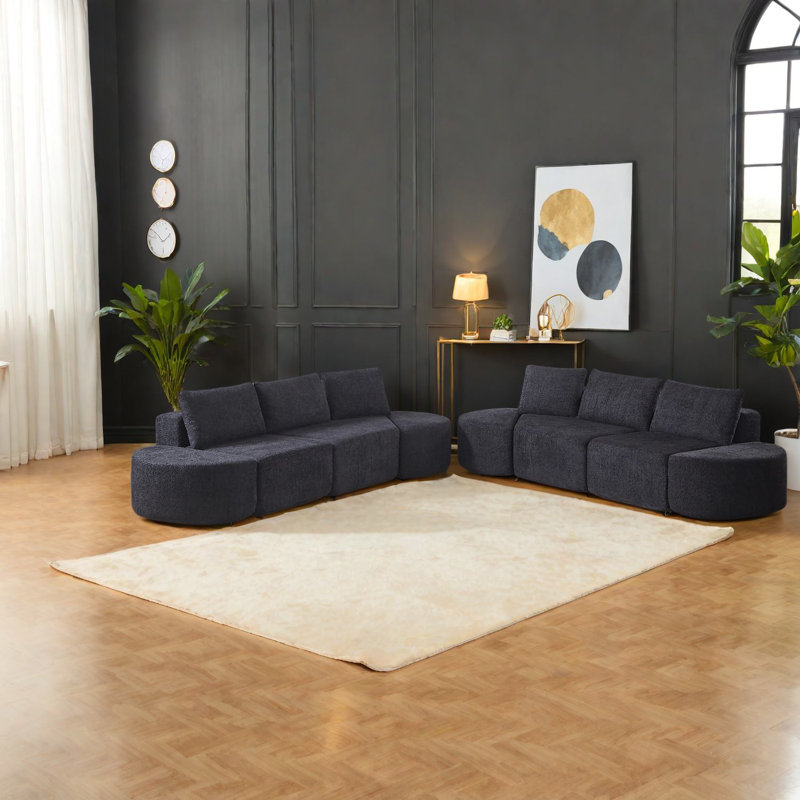 Canapés noirs multifonctionnels modulaires, tissu chenille durable, design moderne pour des espaces polyvalents