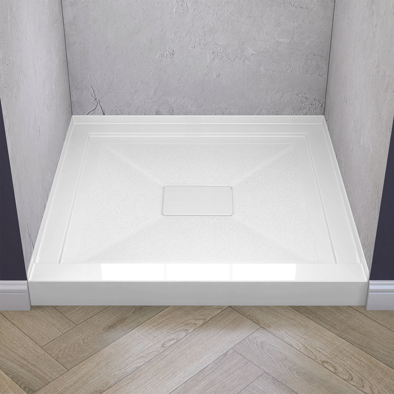 Base de douche en acrylique l 30 po x P 30 po avec seuil simple pour installation en alcôve avec couvercle de drain rectangulaire