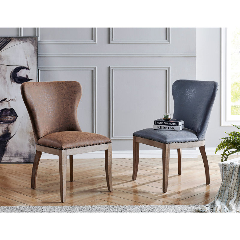 Dawley 20'' H Upholstered Side Chair, Nubuck Charcoal faux leather, Brown