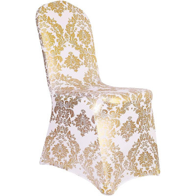 Housses de chaise - or et blanc - ensemble de housses de chaise de salle à manger décoratives amovibles et lavables