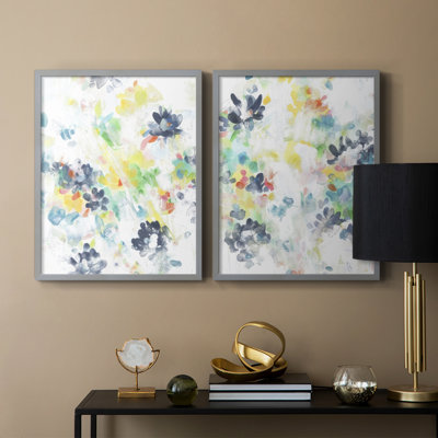 Motif de fleurs murales I - impression encadrée de qualité supérieure - prête à être accrochée - aucun clou requis - aucun clou requis