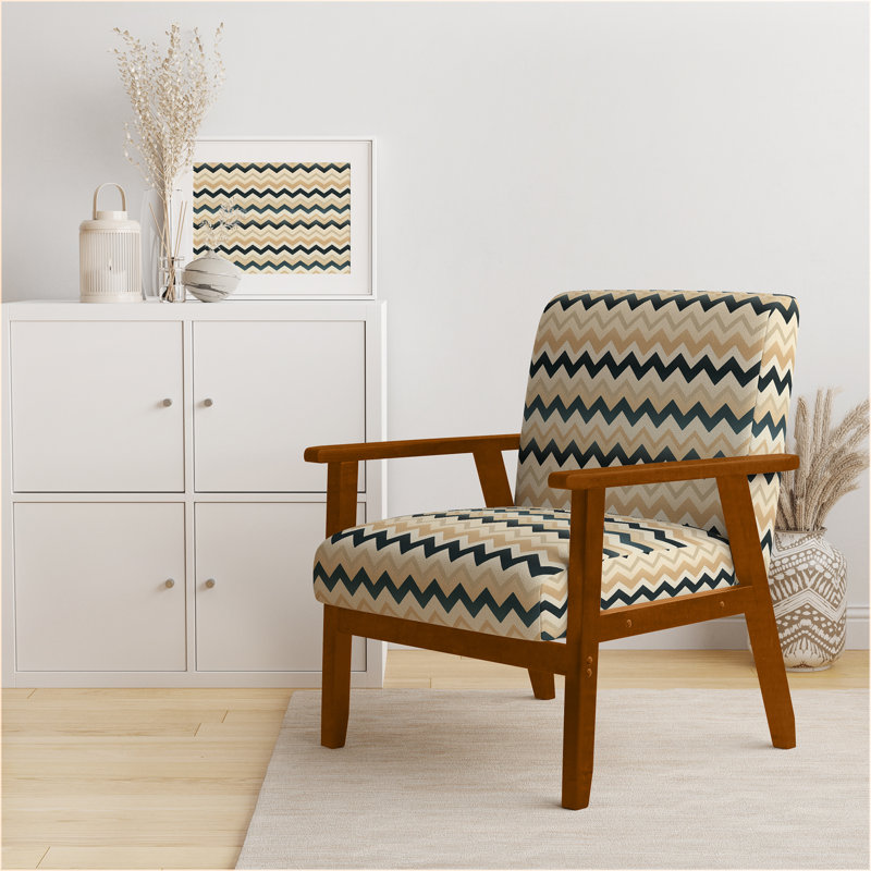 Fauteuil de 23 po de large Cantina, Beige/Blue Velvet, Accoudoirs carrés bruns