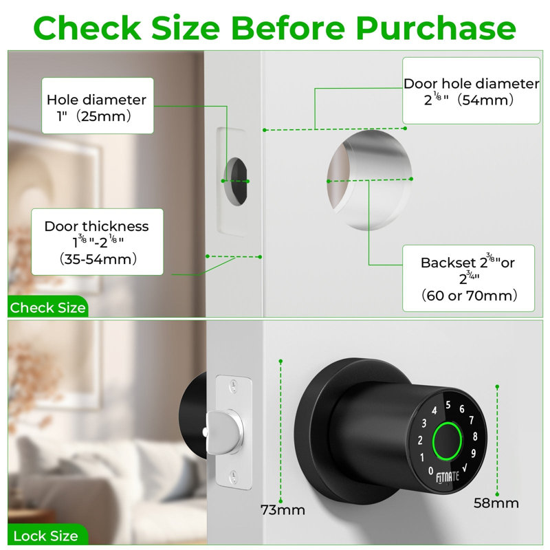 Matte Black Smart Fingerprint Door Knob with Keypad and App Control
