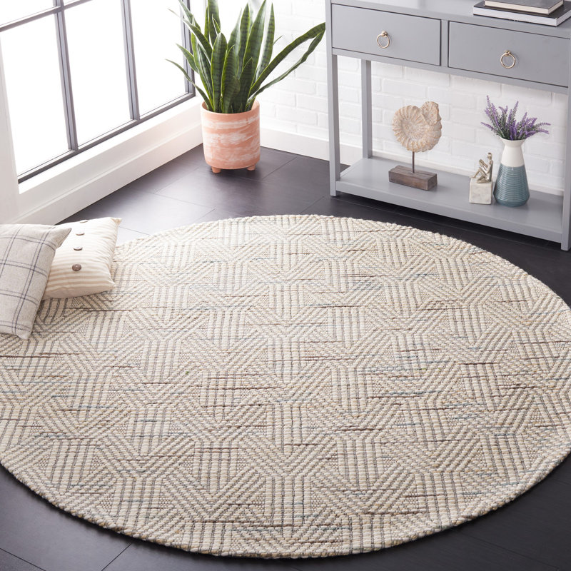 Garrey Hand Loomed Performance Geometric Rug, Round 6'