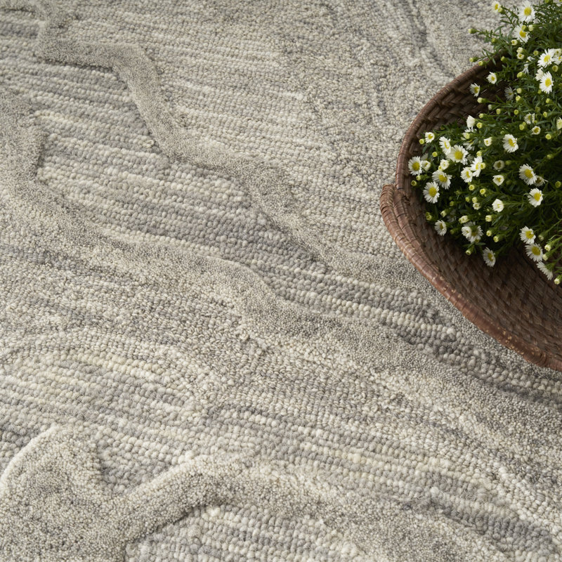 Tapis abstrait gris Ilijan, Rectangle 8 pi 6 po x 11 pi 6 po