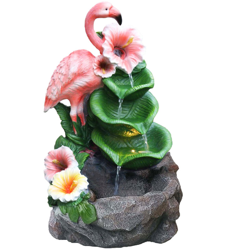 Fontaine flamant rose en résine 18,5 po