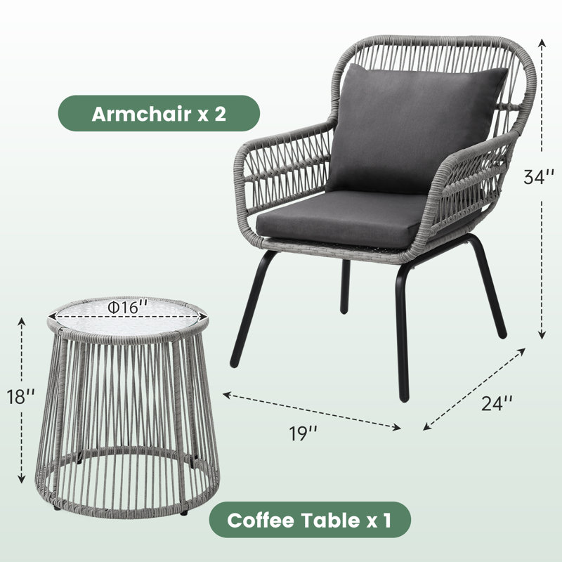 Ensemble bistro 3 pièces 3 pièces, Coussin gris / cadre gris