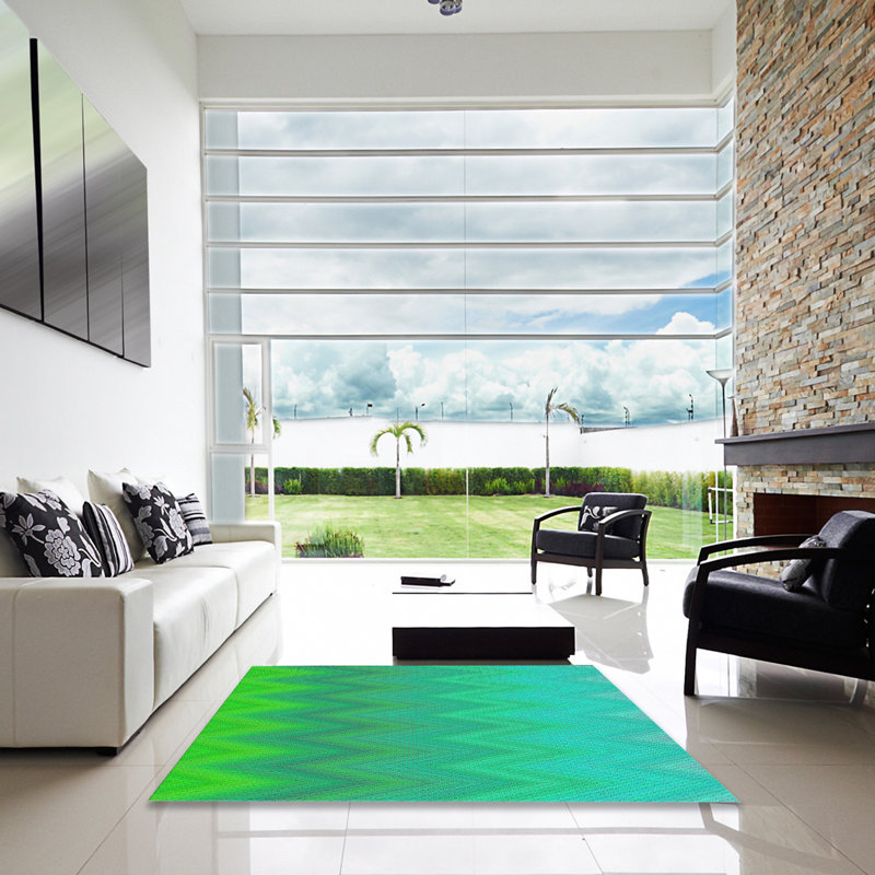 Tapis vert / bleu à motifs Cotillard, Carré 8 pi