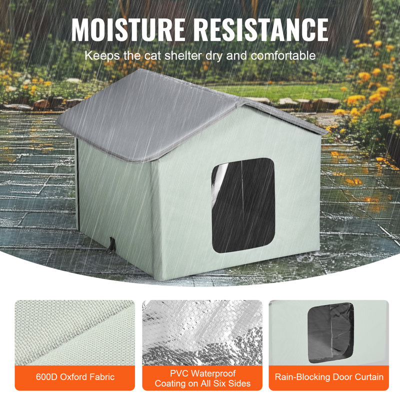 Light Green Heated Outdoor Cat House with Waterproof Heating Pad