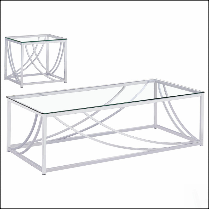 Ensemble de tables basses et de tables de bout en verre 2 pièces Modern Modern Chrome, H 17 po x l 47,25 po x P 23,5 po