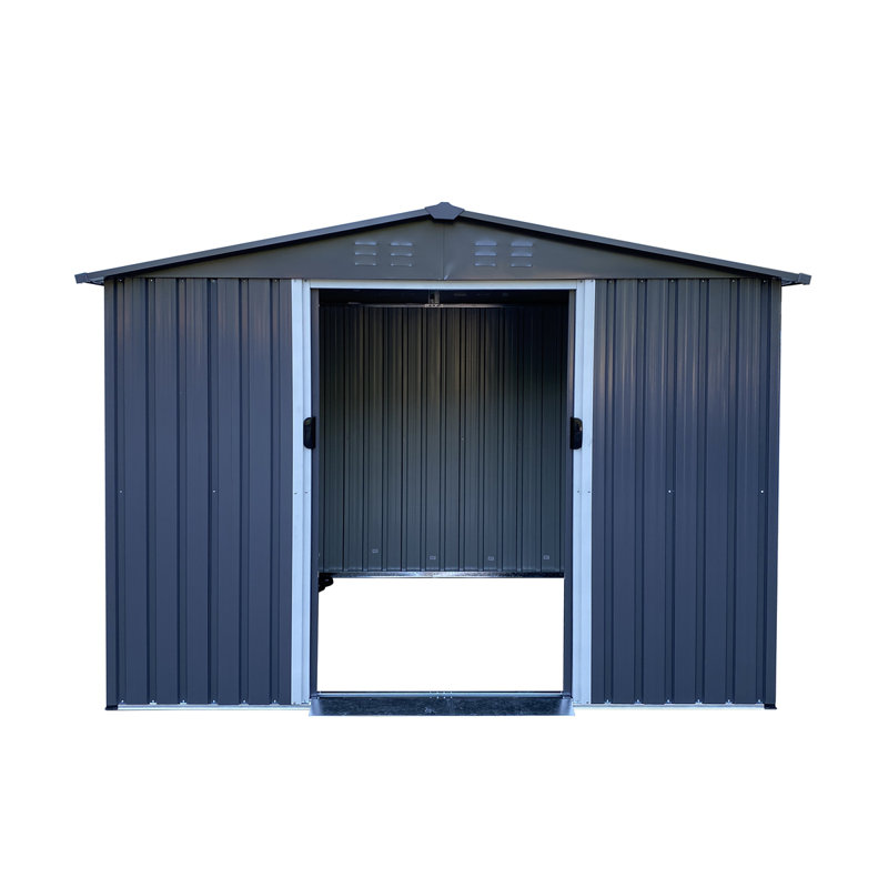 Dark Gray 8 x 6 FT Metal Outdoor Storage Shed with Sliding Doors