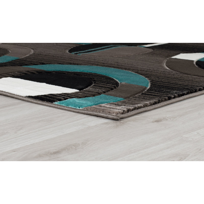Tapis gris / turquoise Adonia, Rectangle 5 pi 2 po x 7 pi 5 po
