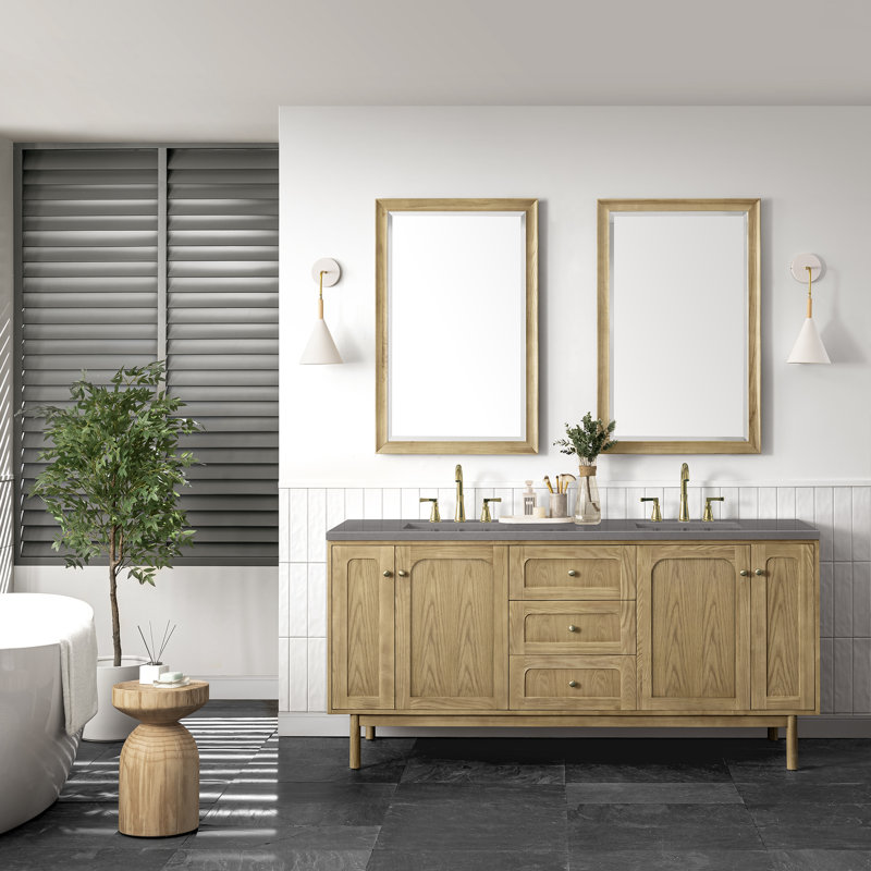 Laurent 72'' W Double Vanity, Carrara White, Light Natural Oak, 8" Widespread