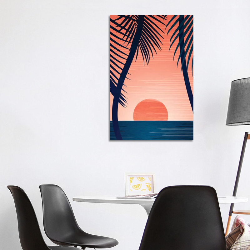Tropical Beach Sunset by Modern Tropical - Wrapped Canvas Painting, 101.6 cm H x 66.04 cm W