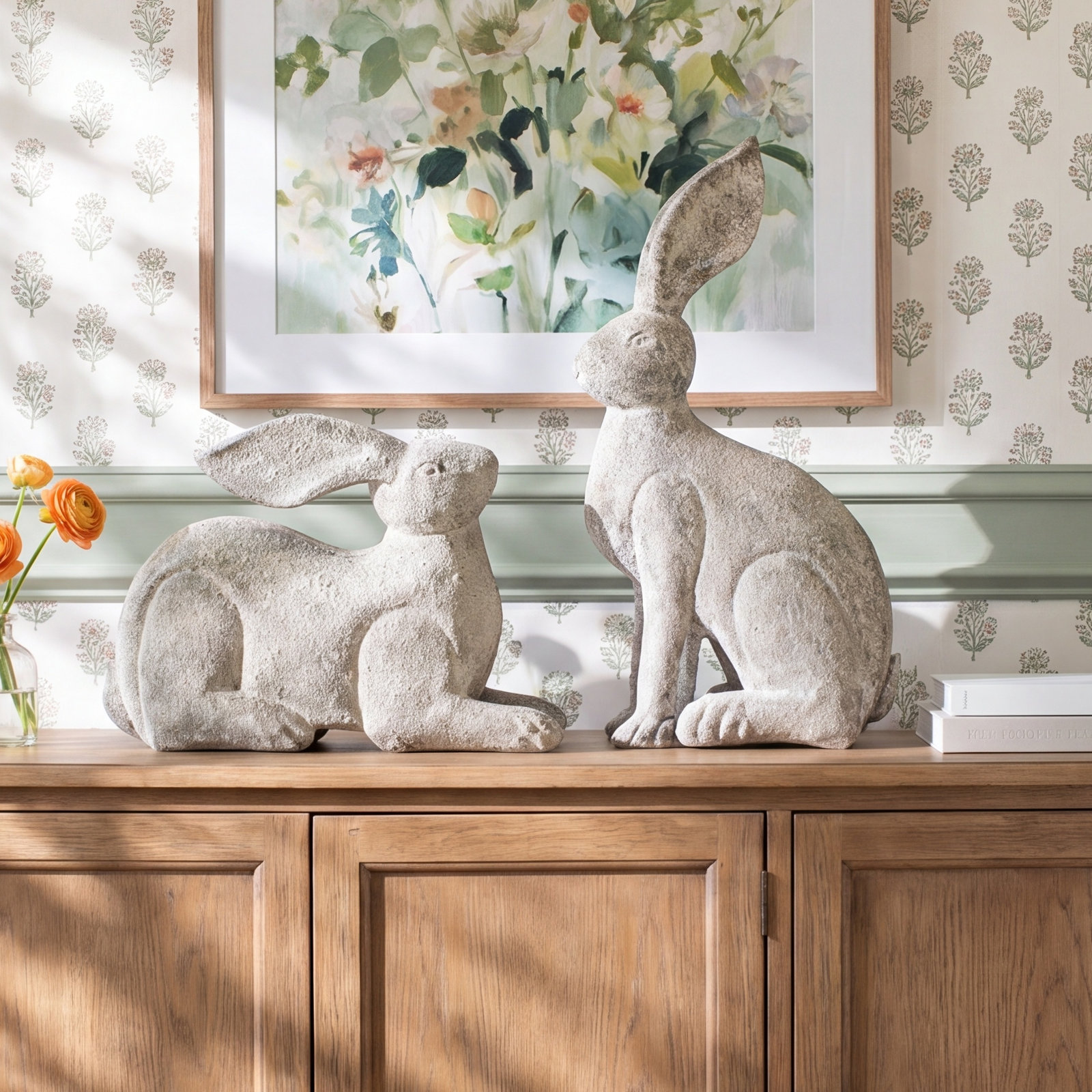 Set of Two Rustic Metal Rabbits